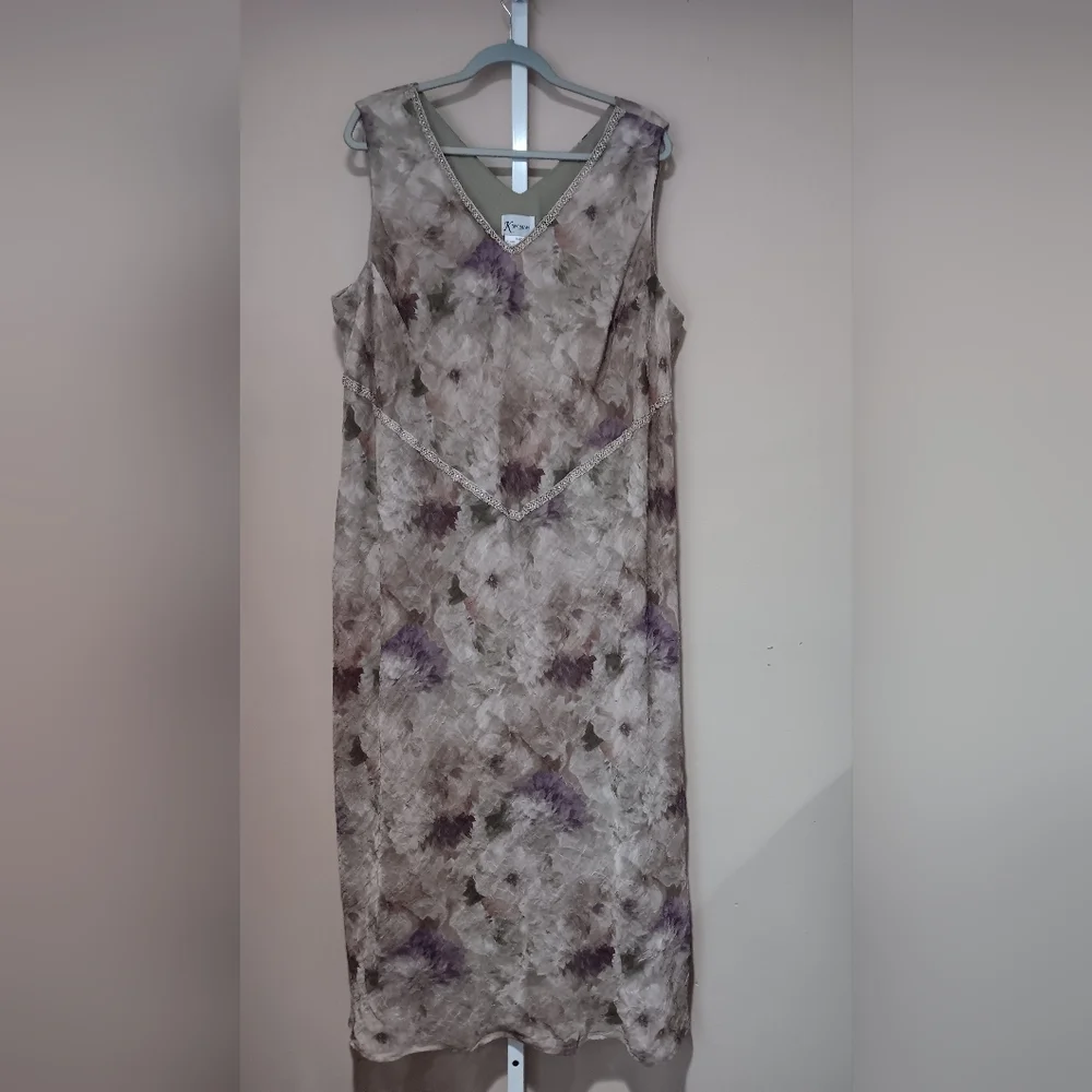 K Woman Women's (Size 24W) Green/Purple Floral Two-Piece Dress Set (NWT) - Picture 2 of 16